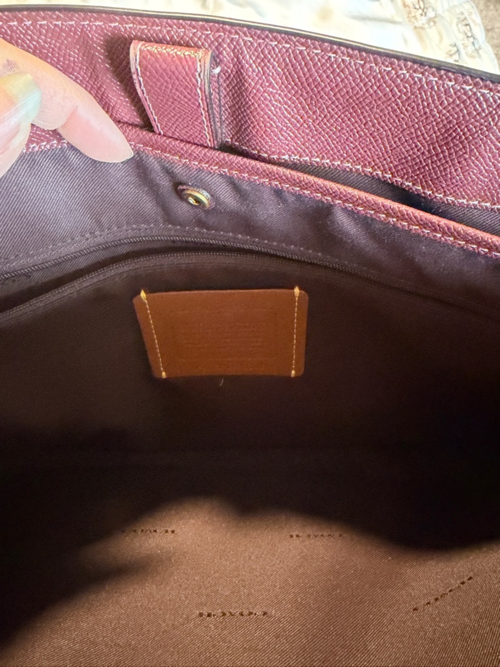 Coach Burgundy Leather Tote Bag with Gold-Tone Accent - Picture 7 of 9